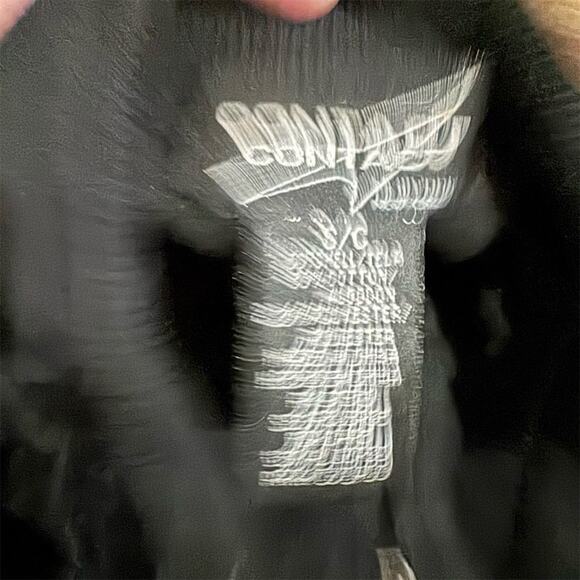 Contact VTG Black Velour Bomber Jacket Zip-Up Minimalist Buttons Pockets READ - Picture 5 of 9